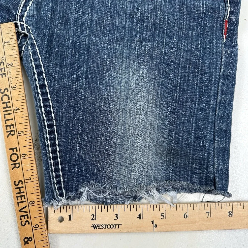 True Religion Jean Shorts Womens 32 Blue Jorts Flap Pockets Stretch Cut Offs USA